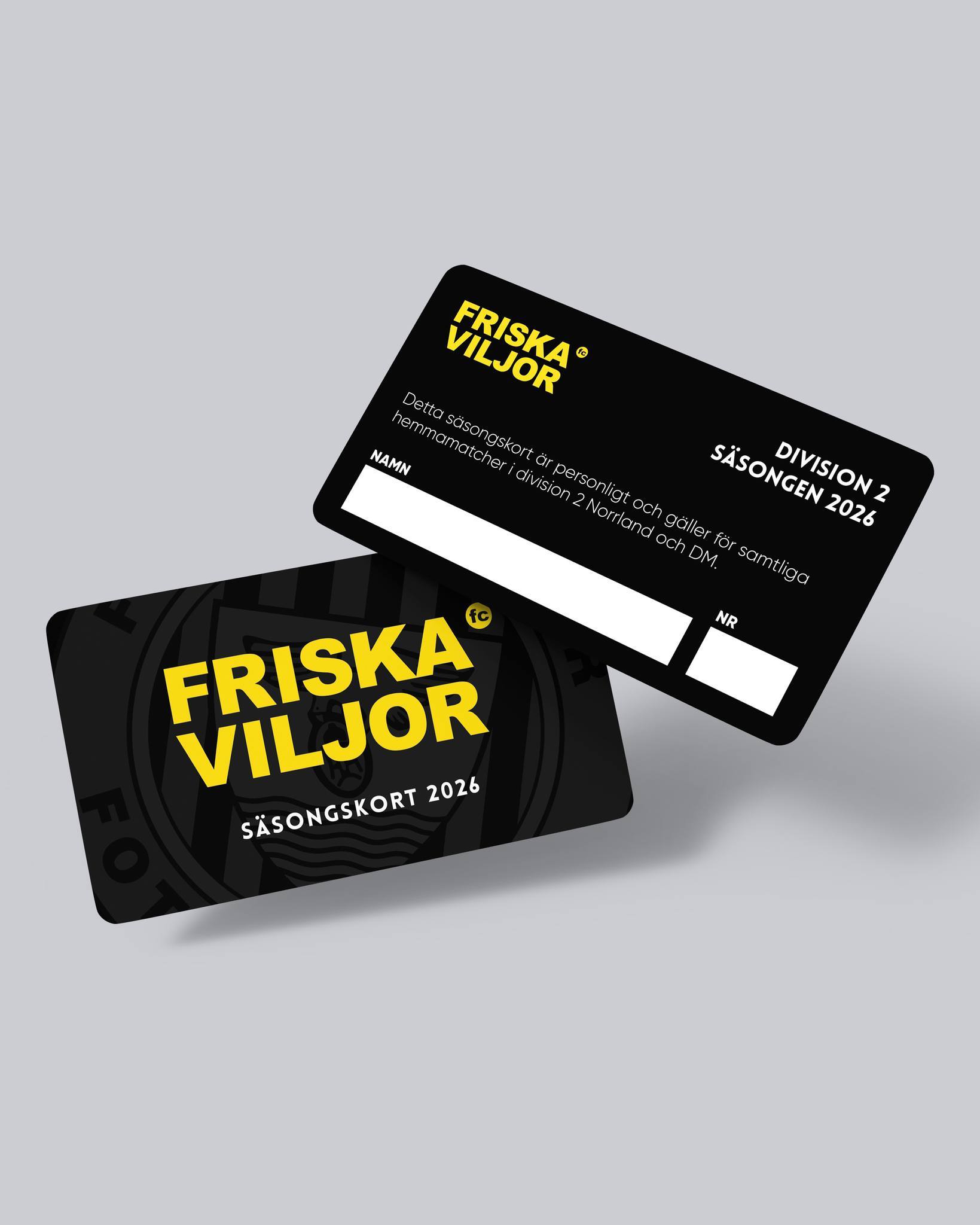 Nya säsongskort till Friska Viljor FC. Snygga högglansiga plastkort med tryck på båda sidor.

#fontamedia #webbyrå #högakusten #övik #örnsköldsvik #friskaviljorfc #säsongskort